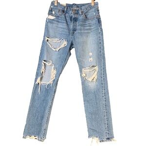 Levi’s 501 W 28 L 30 Destroyed Hem Distressed Medium Wash Classic Fit Revolve